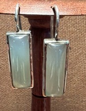 Silver Tone Aqua Glass Hook Clap Drop Dangle Earrings