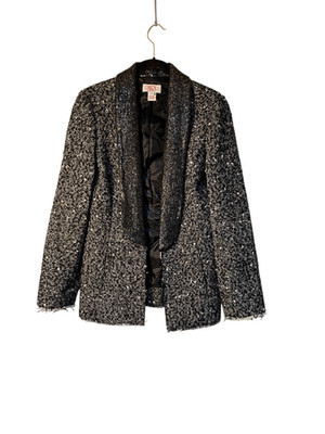 Aka New York, women s funky, tuxedo, style metallic, trim, jacket, medium