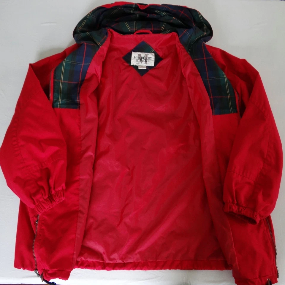 Abrigo Chaqueta MULBERRY STREET Rojo Talla XL Cremallera Frontal Capucha a Cuadros con Bolsillos Foto 4 de 4