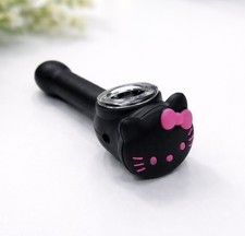 PIPA DE FUMAR DE SILICONA NEGRA HELLO KITTY CON TAZÓN DE VIDRIO | VENDEDOR DE EE. UU.