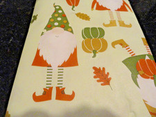 NEW vinyl AUTUMN TABLECLOTH brown orange gold GNOMES Fall Theme 52" x 90"