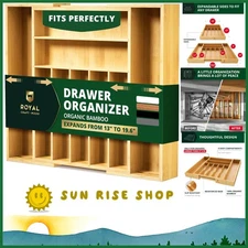 Luxury Bamboo Drawer Organizer: 9 Slot Expandable Cutlery Tray for Elegant St...