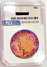 1923-S Gem BU Super Rare Date Peace Dollar Stunning Rainbow Color Toned Scarce