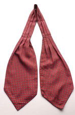 Beautiful Pure SILK Cravat Ascot Red with Blue Yellow Design Pleated Neck