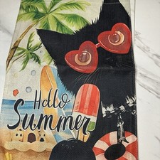 Garden Flag Black Cat Hello Summer Double Sided Ocean Popsicle Cat Lady Gift New