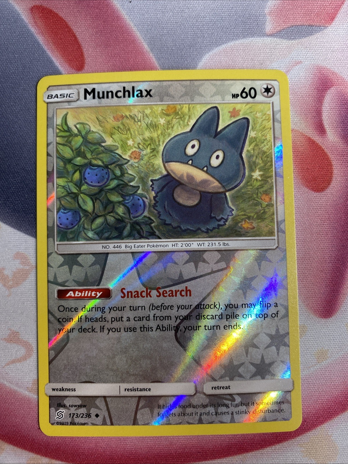 Pokémon Munchlax Reverse Holo Card 173/236 Unified Minds NM