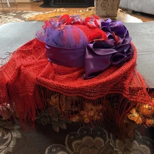  100% Wool Red Hat Society Purple Bow, perfect derby or Sunday hat with box 