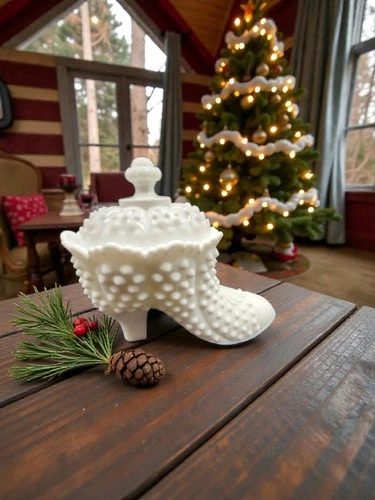 Vintage Fenton Hobnail White Milk Glass Shoe Candy Dish