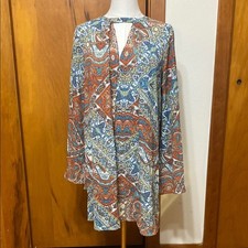 Bohemian Multicolor Paisley Long Sleeve Dress Bell Sleeves Festival Summer Flowy