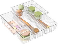 6 Pack Clear Drawer Organizer Bins Multi Size Makeup Utensil Storage Trays