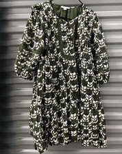 American Eagle Womens Blouson Dress Womens M Green Floral Lace Trim 3/4 Sleeve