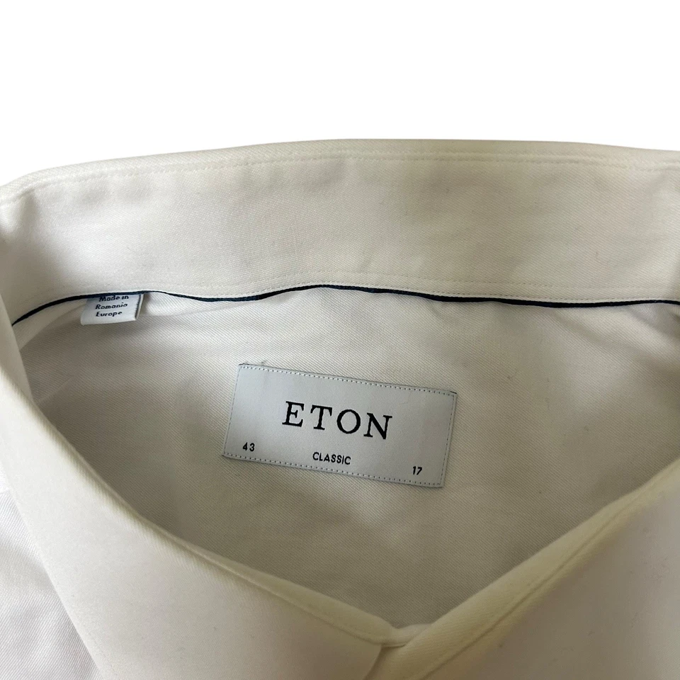 Eton Solid White Cotton Long Sleeve Reg Fit Formal Cuff Dress Shirt Sz 43 / 17 - Image 2 of 4