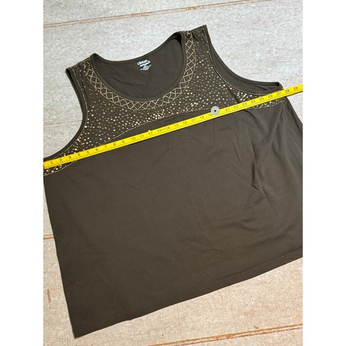 Liz & Me Essentials Tank Top 4X Olive Green Embellished Scoop Neck EUC - Picture 6 of 7