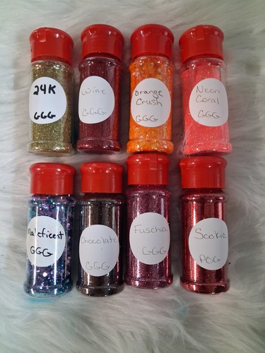 Lot Of (8) GGG Brand Fine Cut And Chunky Glitter, Used