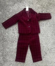 Velvet Burgundy Little Boys Suit Size 24 Months, Blazer And Pants Set