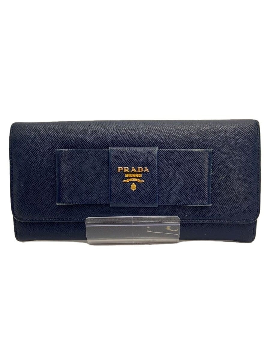 PRADA Long Wallet Leather NVY Women's