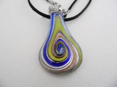 Bezaubernder Lampwork Anhänger Tropfen grün blau silber gold 317l - Bild 1 von 4