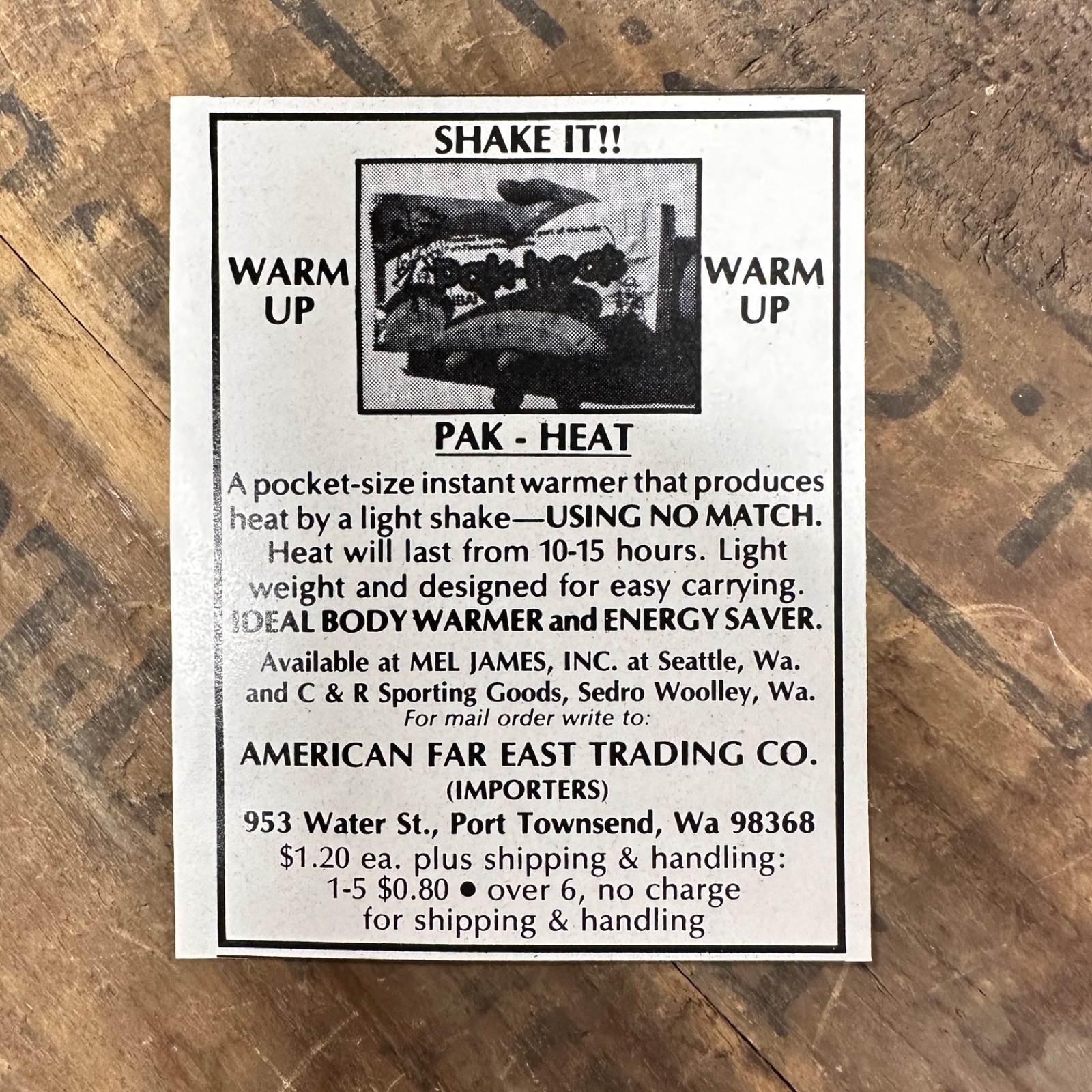 1982 Pak Heat Vintage Print Ad American Far East Trading Port Townsend WA