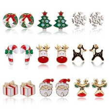 9 Pairs Women Christmas Earring Set, Cute Festive Jewelry Hypoallergenic Christm