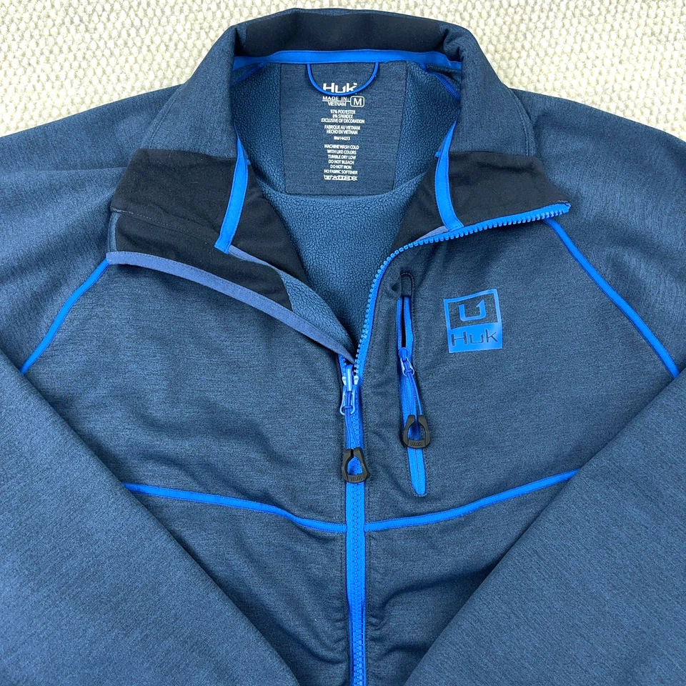 Chaqueta Huk Hombre Azul Medio Cremallera Completa Rendimiento Equipo de Pesca Aleta Agua Adulto Foto 2 de 4