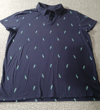 All In Motion Mens Shirt XXL Navy Aqua Sea Horses Short Sleeve Polo