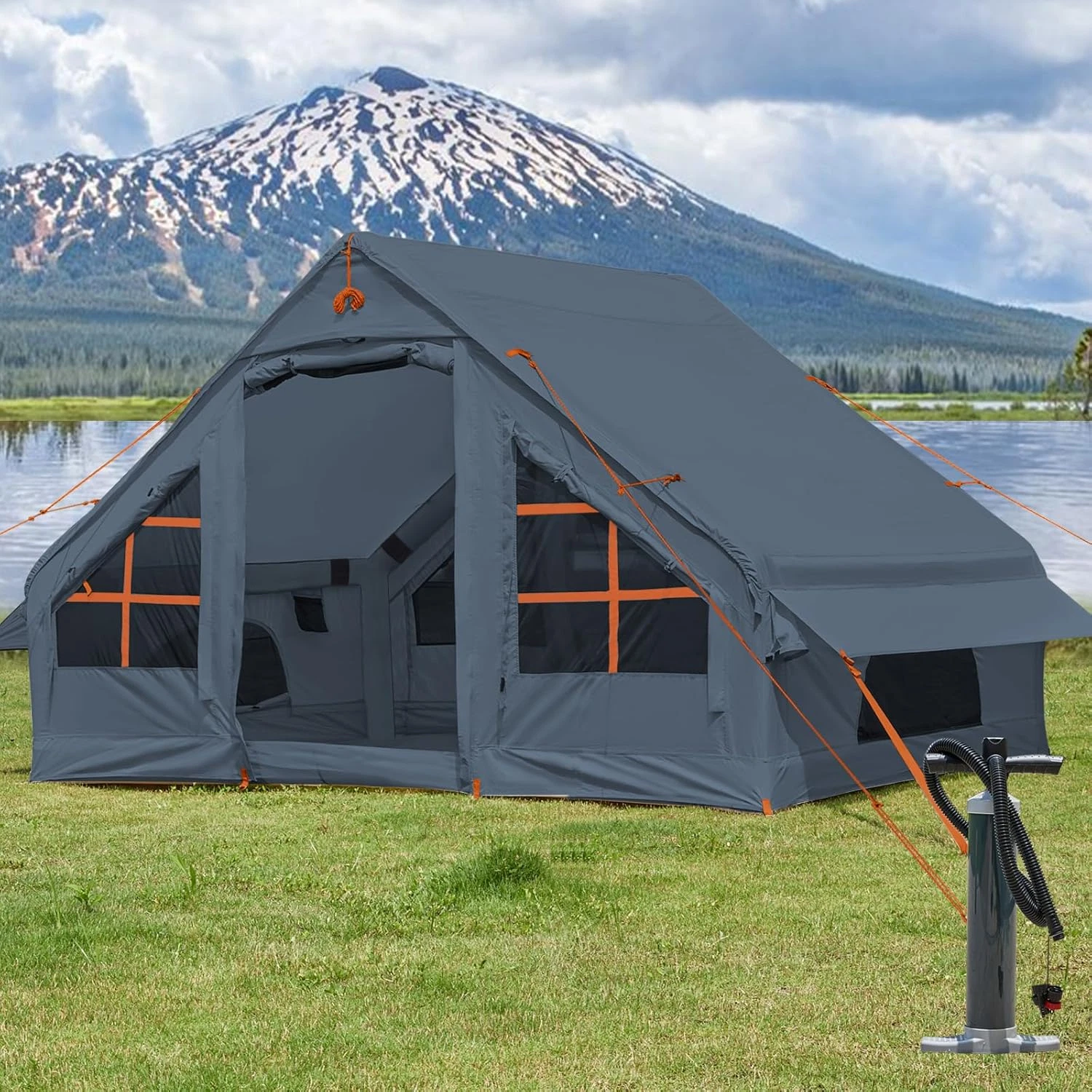 Inflatable Camping Tent with Stove Jack, 4-8 Person, Waterproof & Easy Setup