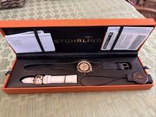 Stuhrling Black/WhiteLeather Swiss Quartz See Thru Crystals Watch