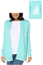 Denim Co. Women's Intarsia Motif Open Front Long Slv Cardigan Aqua