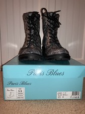 Silver and Black Paris Blues Combat Boots Size 3.5 with Box Excellent Condition