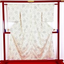 Japanese Kimono 'YUKATA' Cotton/Cream/Flower/History/Traditional N830