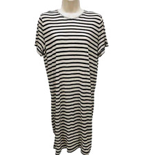 Alice + Olivia Off-White/Black Striped Linen Blend Shift Dress Women's S