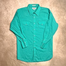 Vintage 90s Green Pearl Snap Western Shirt Long Sleeve Button Up Cowboy Rodeo