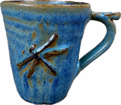 Handmade Studio Pottery Mug Dragonfly Blue Glaze Signed Geoware 