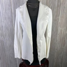 Womens White Open Front Blazer Jacket Size Medium Cotton Nylon Spandex B7K165
