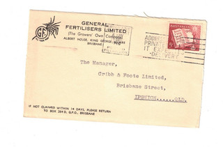 Australia 1960 5d GENERAL FERTILIZERS Cover cds BRISBANE Qld