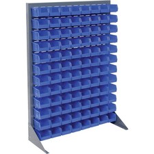 Louvered Bin Rack With (96) Blue Stacking Bins 35"W x 15"D x 50"H