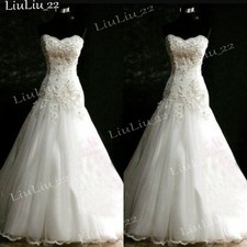 Vintage Mermaid Wedding Dress Strapless Ruching Lace Applique Tulle Bridal Gowns