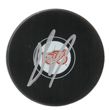 JACOB BERNARD DOCKER DETROIT RED WINGS 100 YEAR SIGNED AUTOGRAPHED LOGO PUCK COA