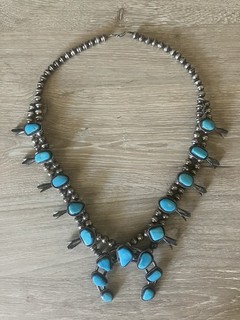 Vintage Silver Turquoise Squash Blossom Necklace