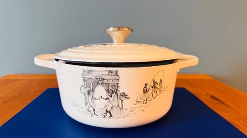 Le Creuset Cocotte Ronde 24cm Harlem Toile Signature Round White Limited France - Picture 3 of 22