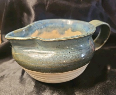 Studio Pottery Batter Bowl with Handle and Pour Spout Blue/green/white  Glazed 