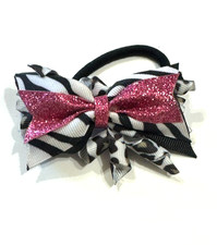 Beautiful Pink and Black ponytail style inspired hair bow for girls.
