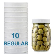 AOZITA 10-Pack REGULAR Mouth Mason Jar Lids for Ball, Kerr - White Plastic