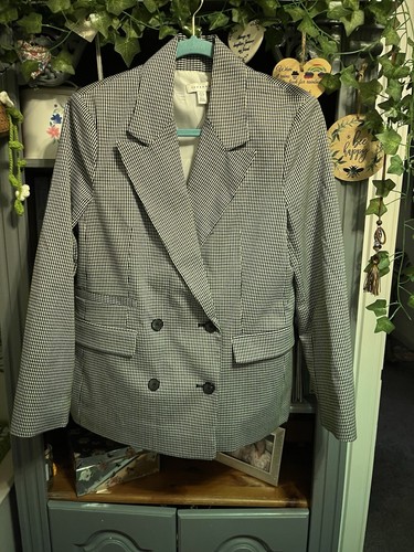 Topshop Black Check Blazer Style Jacket Size 10 - Picture 2 of 14