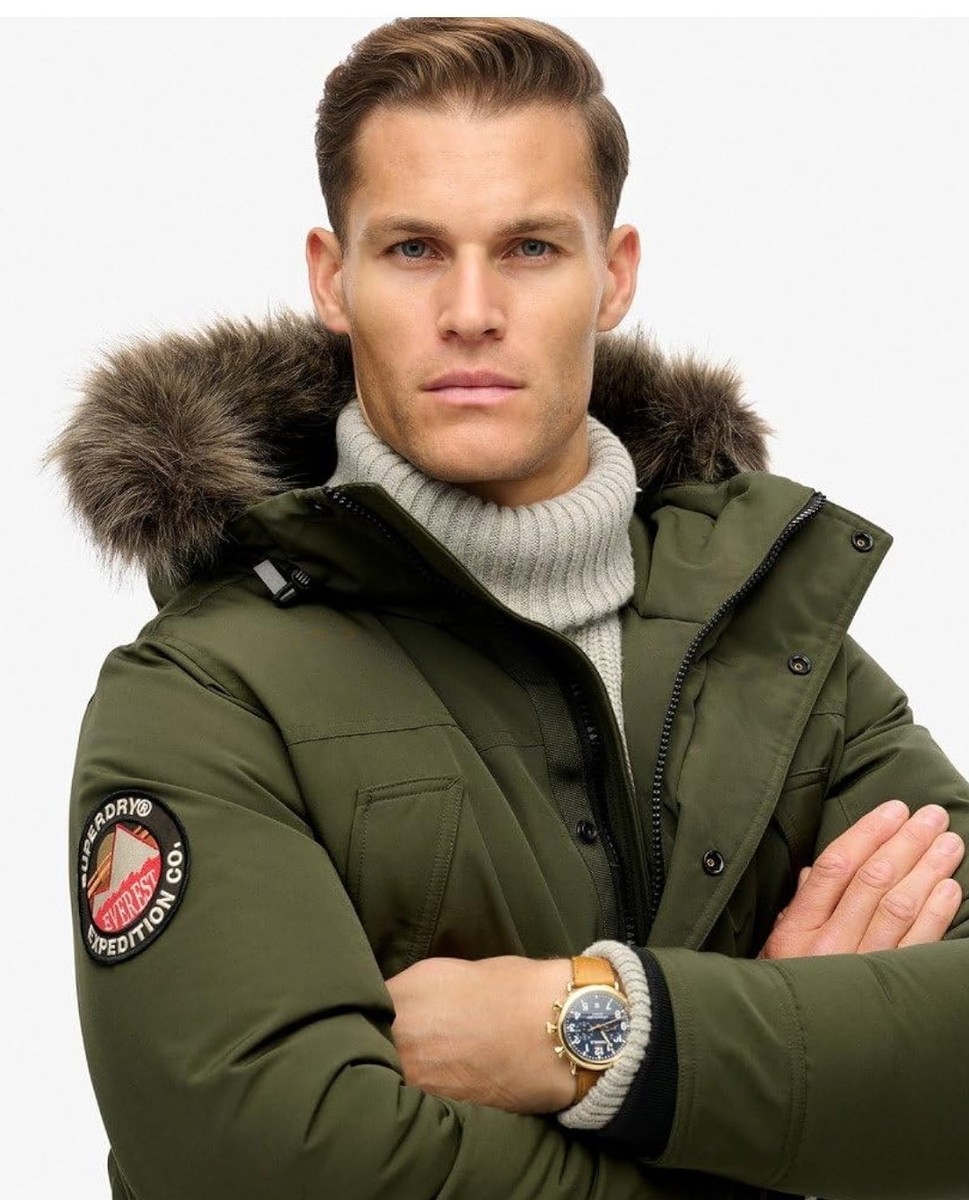 Superdry Khaki Parka Jacket Mens Mens Rookie Down Parka Coat In