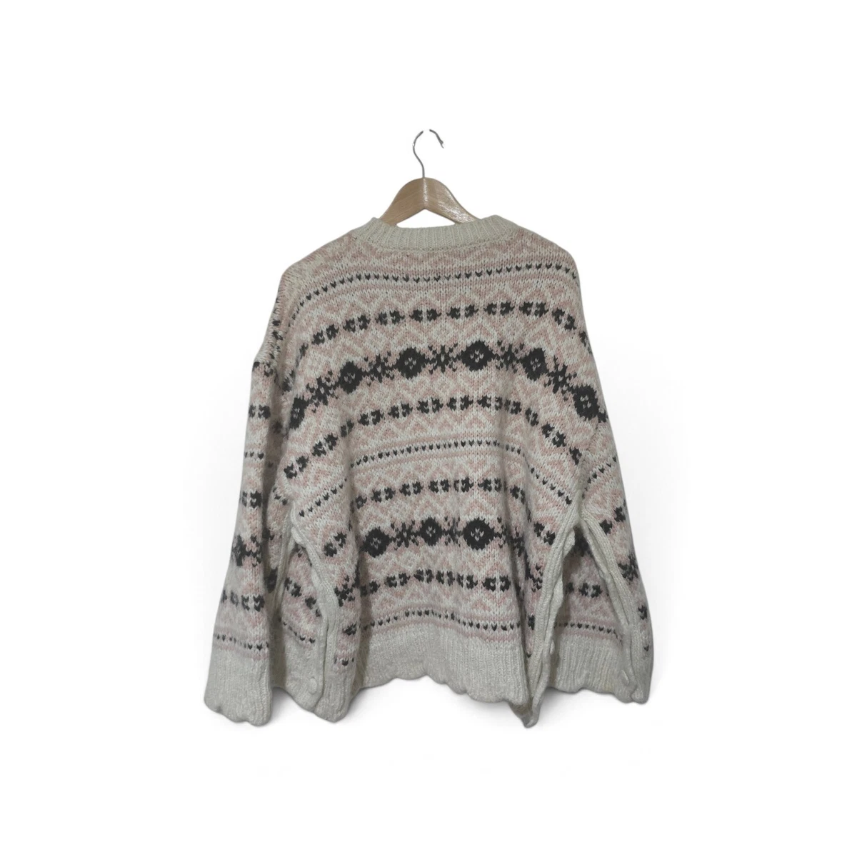 Zara Oversized Alpaca Wool Blend Knit Jumper Nordic Style Fair Isle Pattern M L 
