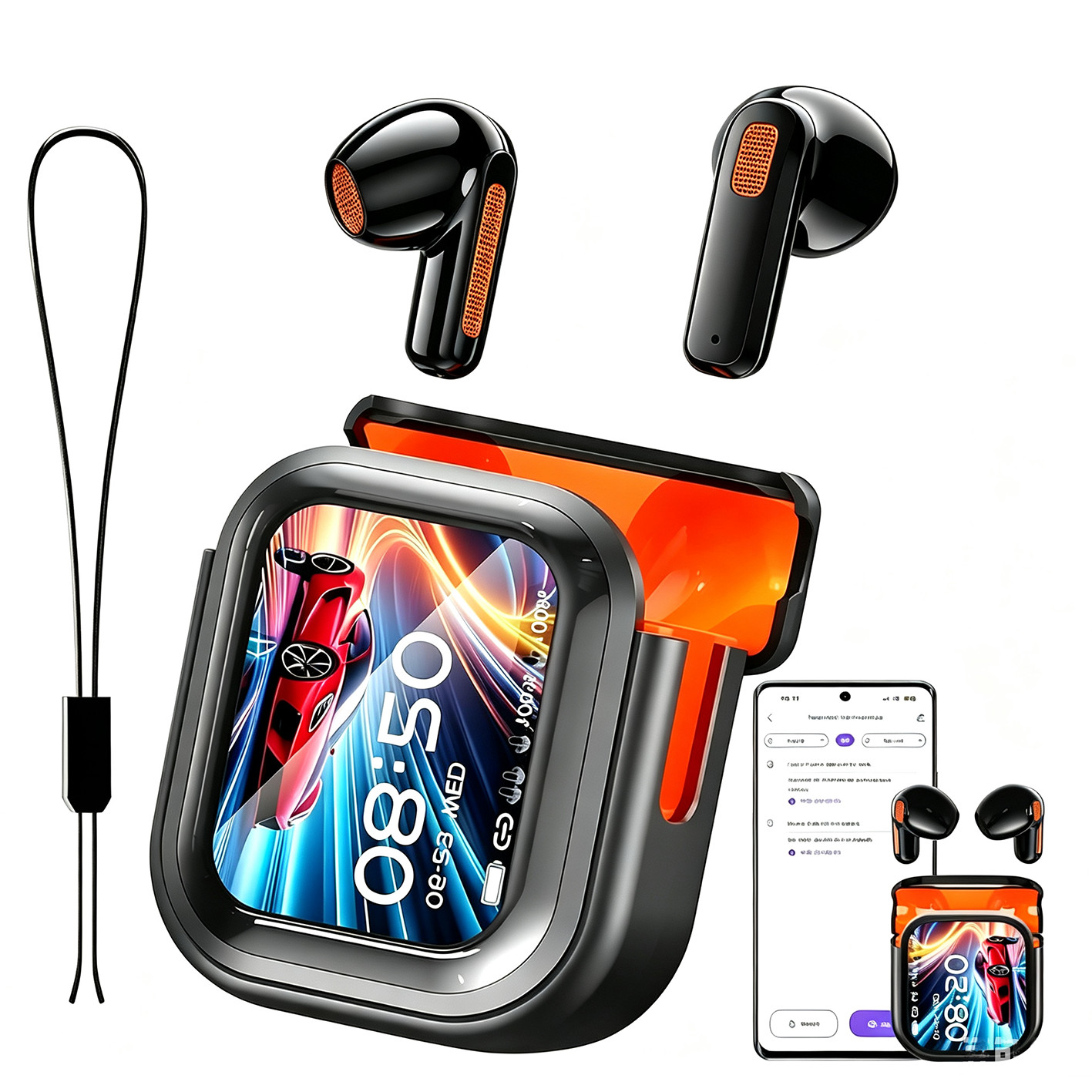 AI Translation Earbuds LCD Touch Screen Real Time 135 Languages ENC Bluetooth
