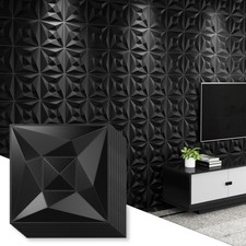 Black PVC 3D Wall Panels Interior Wall Decor Textured Tiles 11.8 In 33 Pk L