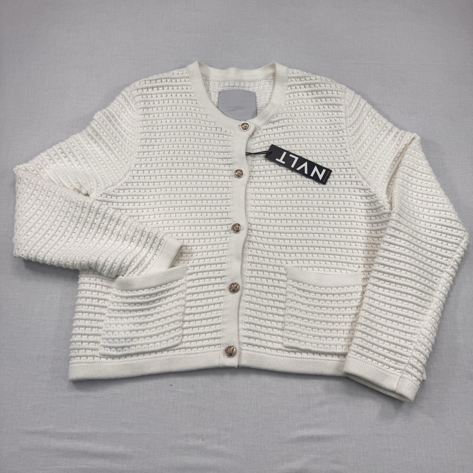 NWT Anthropologie NVLT Textured Knit Button Cardigan Cream Women’s XL