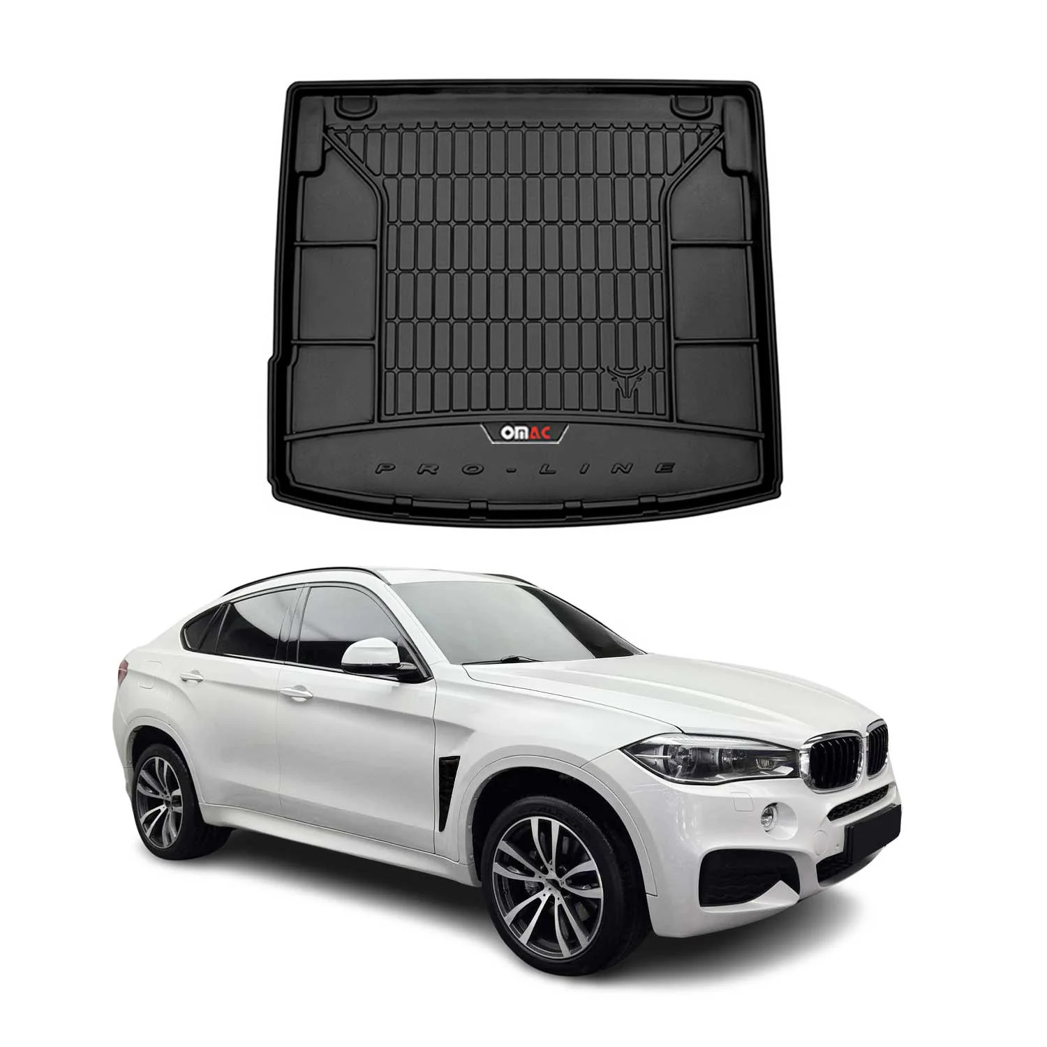 Tapis de coffre BMW X6 F16 OMAC caoutchouc noir idéal pour sport, chiens et bagages